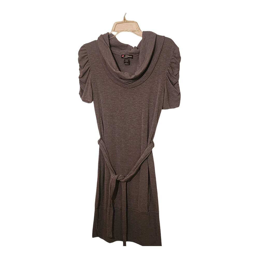 Vintage Gray Knit Sheath Dress, Short Puff Sleeves Women's Size L, Pre-owned.